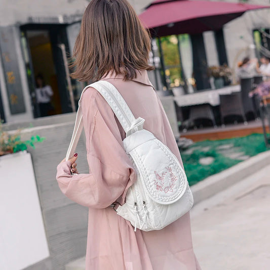 White Leather Backpack