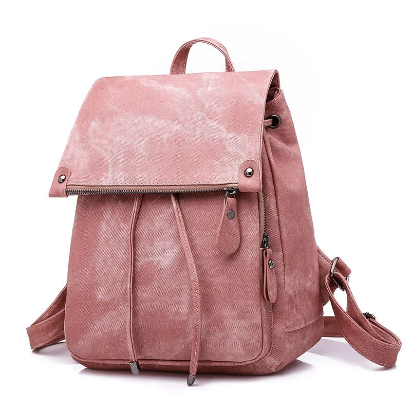 Vintage Matte Leather Women Backpack