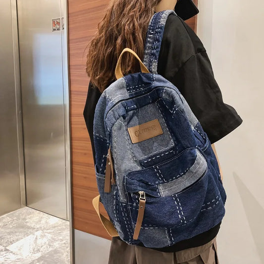 Patchwork Denim Backpack