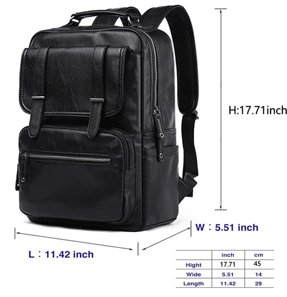 14/15.6 inch Black Leather Laptop Backpack