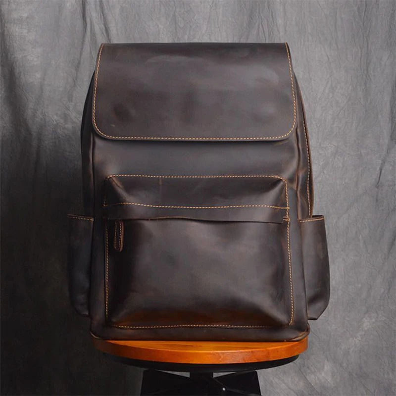 Large Drawstring Vintage Leather Backpack