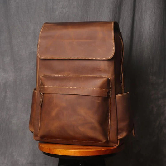 Large Drawstring Vintage Leather Backpack