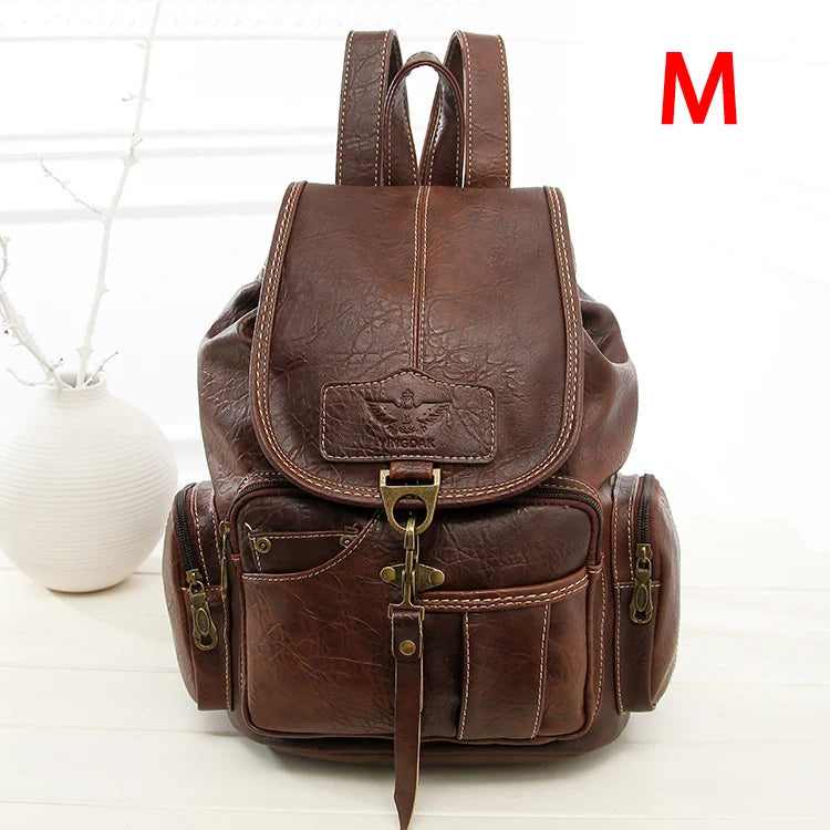 Classic Brown Leather Backpack with Large Capacity