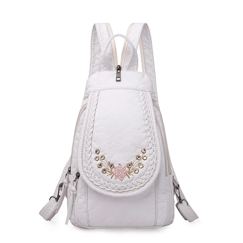 White Leather Backpack
