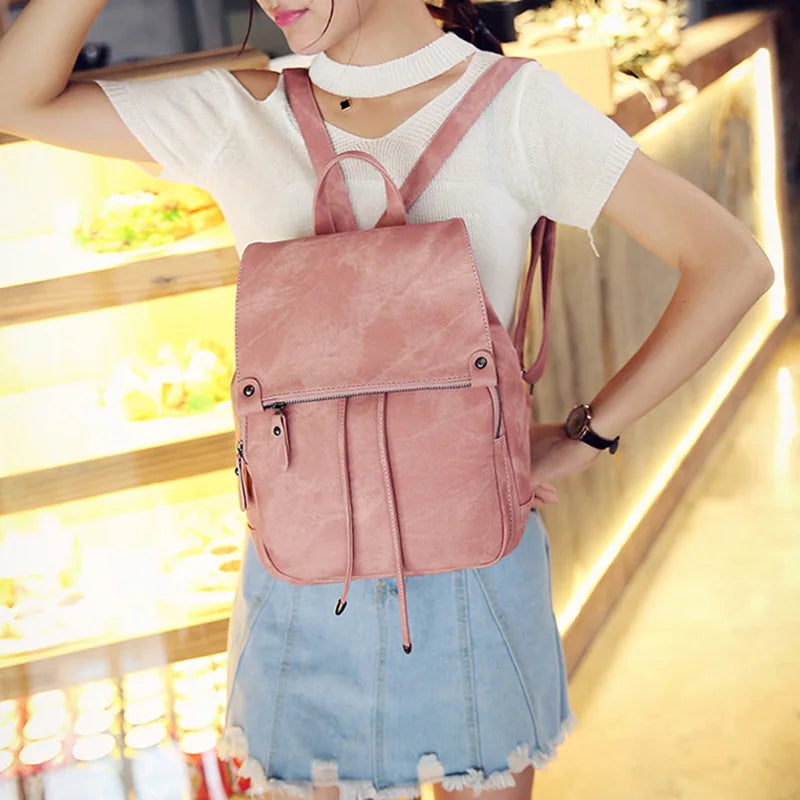 Vintage Matte Leather Women Backpack