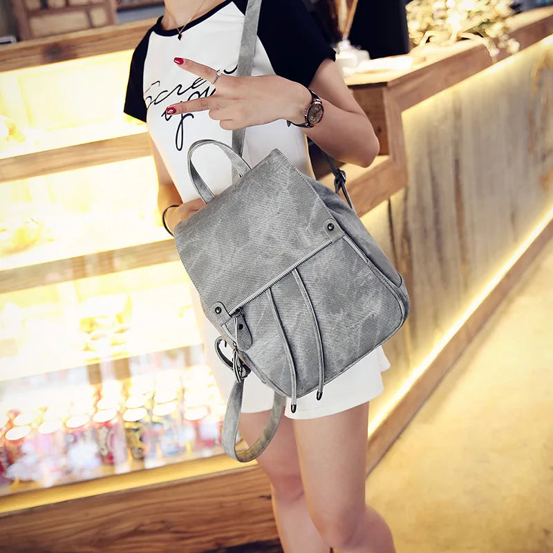 Vintage Matte Leather Women Backpack