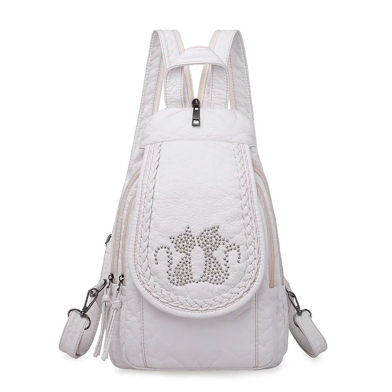 White Leather Backpack