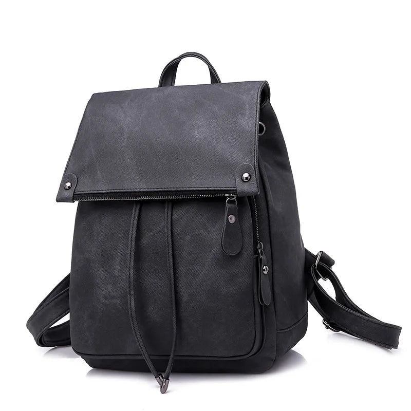 Vintage Matte Leather Women Backpack