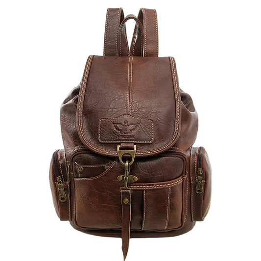 Classic Brown Leather Backpack with Large Capacity