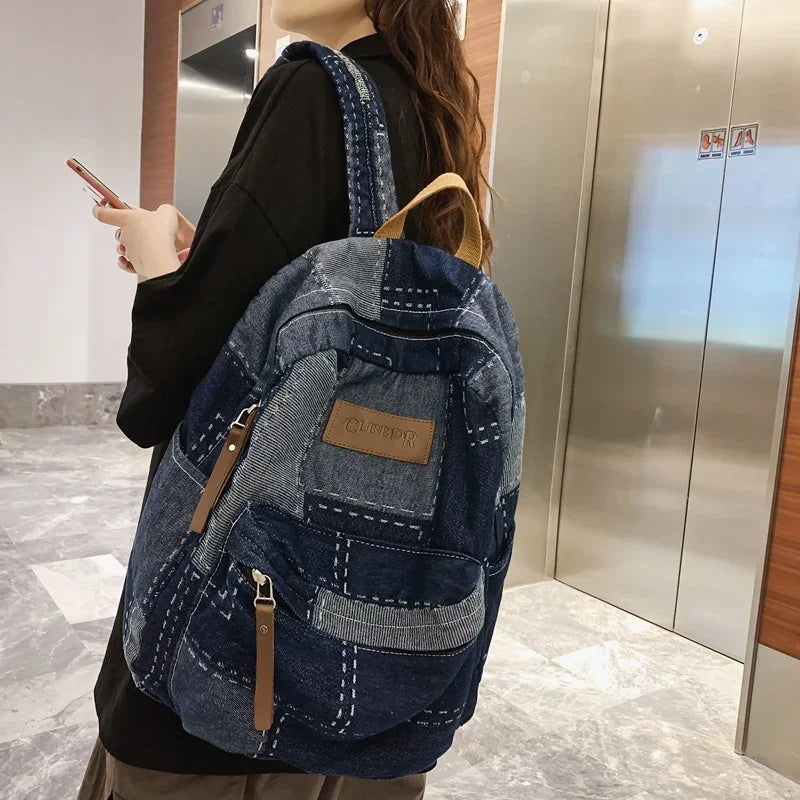 Patchwork Denim Backpack