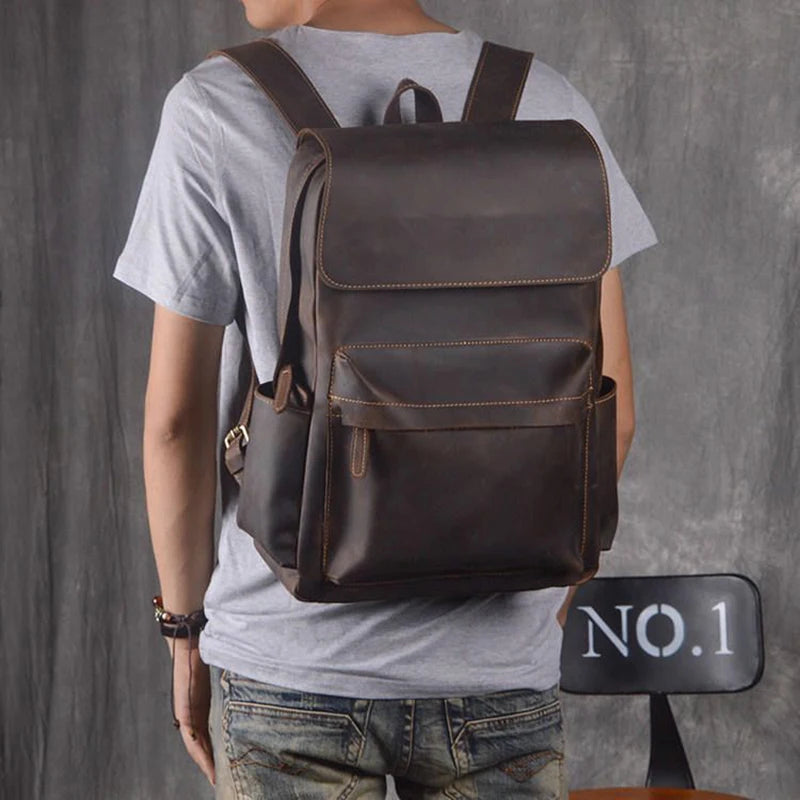 Large Drawstring Vintage Leather Backpack
