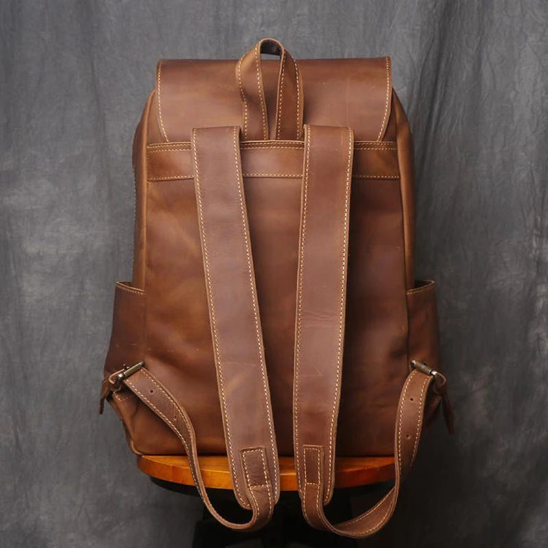 Large Drawstring Vintage Leather Backpack