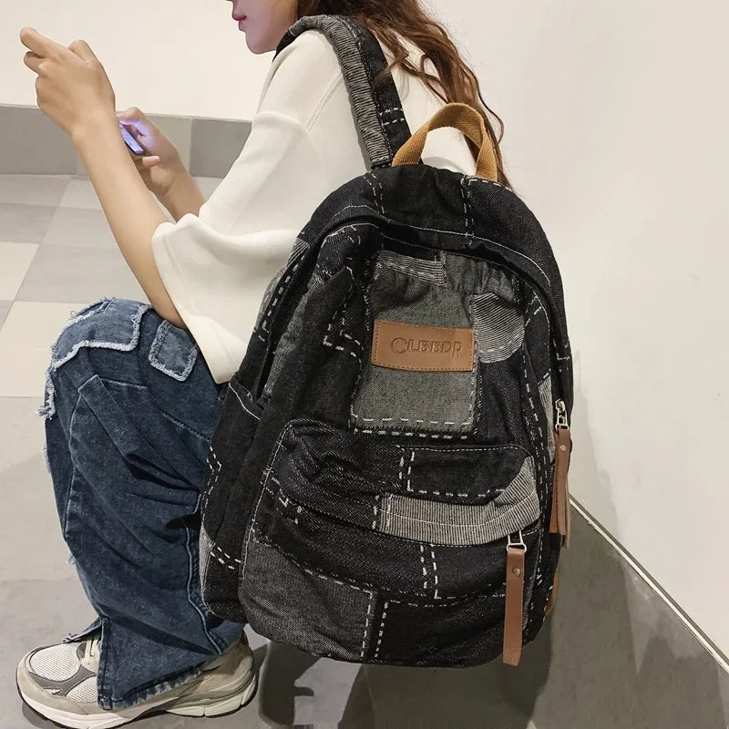 Patchwork Denim Backpack