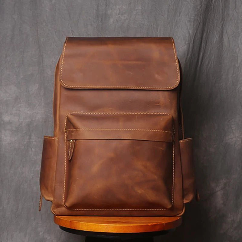 Large Drawstring Vintage Leather Backpack