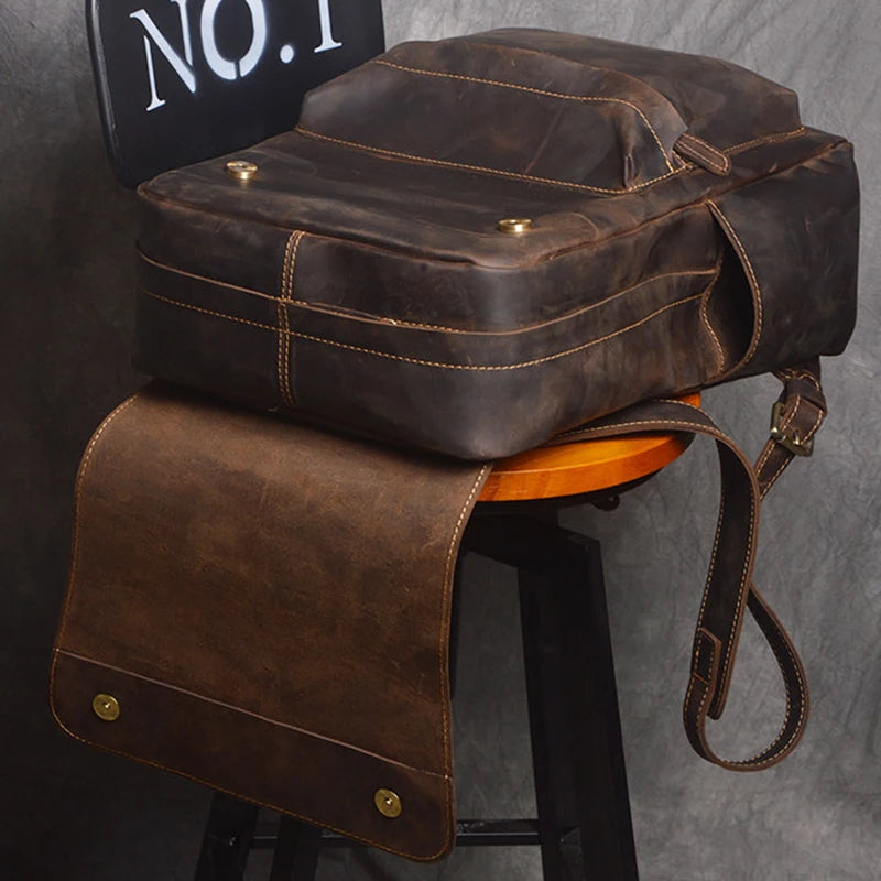 Large Drawstring Vintage Leather Backpack