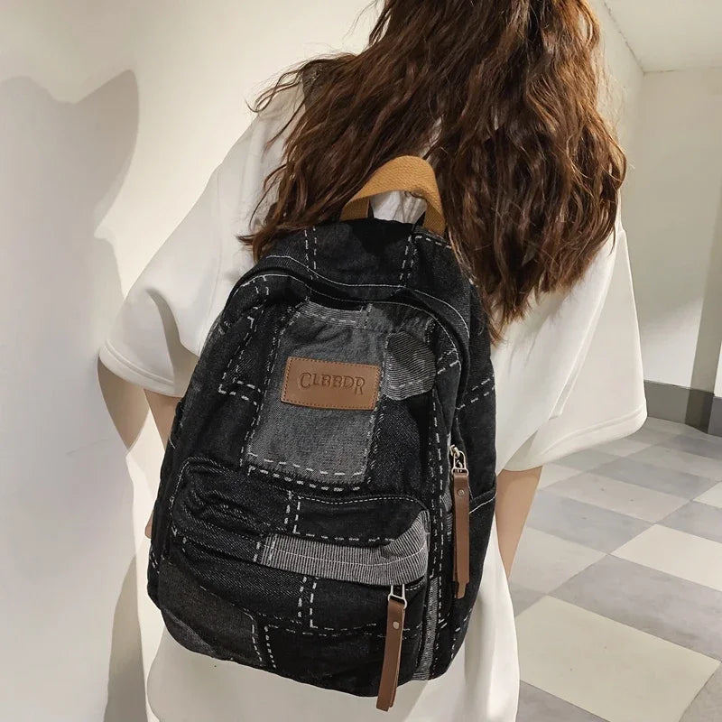 Patchwork Denim Backpack