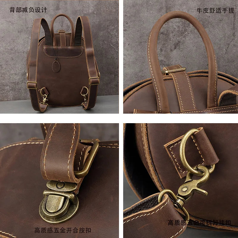 Retro Cowhide Leather Backpack