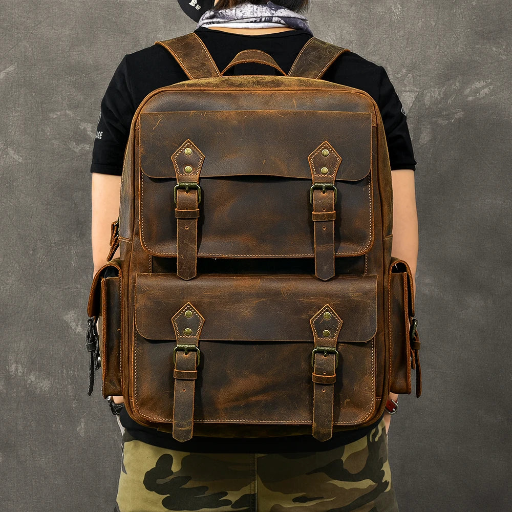 Retro Large Capacity Leather Backpack