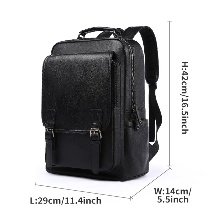 14/15.6 inch Black Leather Laptop Backpack