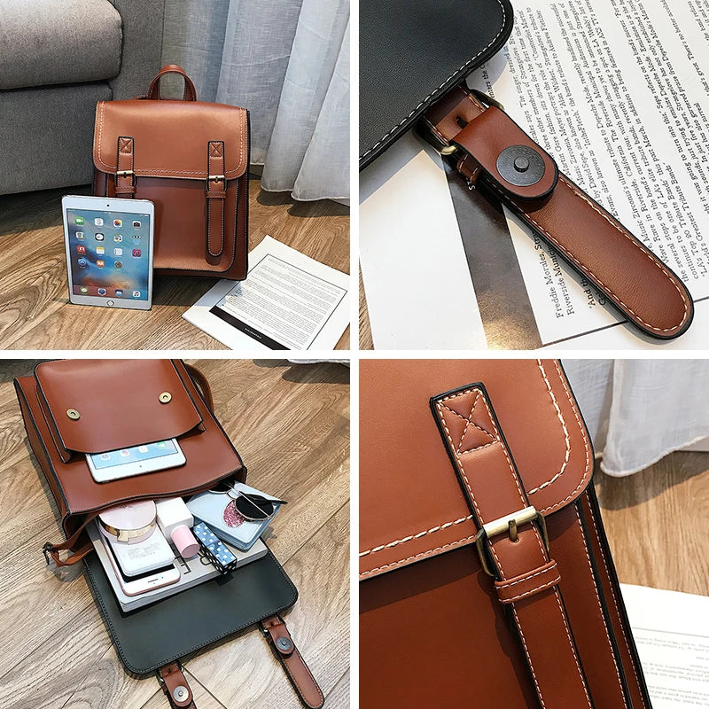 Classic Retro Leather Backpack