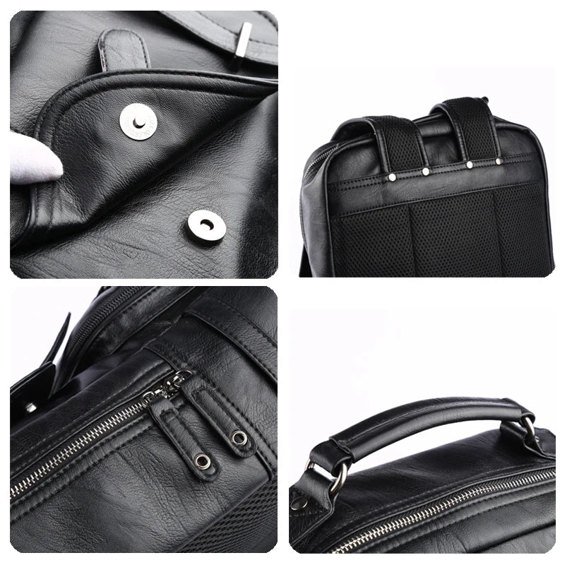 14/15.6 inch Black Leather Laptop Backpack