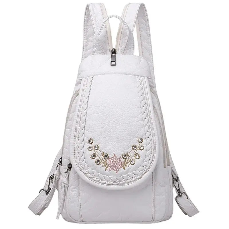 White Leather Backpack