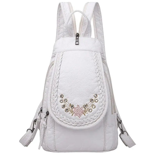 White Leather Backpack