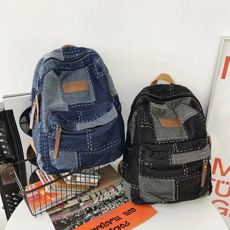 Patchwork Denim Backpack